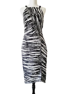 GINGER & SMART Black & White Sleeveless Stripe Pencil Dress SIZE 8 - Picture 1 of 6
