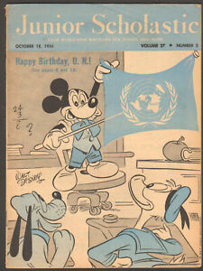 1950 JUNIOR SCHOLASTIC MAG. WALT DISNEY ART COVER-MICKEY-DONALD-PLUTO