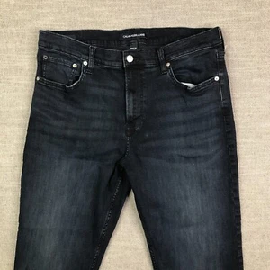 Calvin Klein Jeans Mens 35x25 Blue Dark Wash CKJ035 Straight Hemmed Tag 36x30 - Picture 1 of 13
