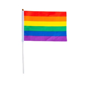Rainbow LGBT Pride Stick Hand Flag 45cm x 30cm - Picture 1 of 2