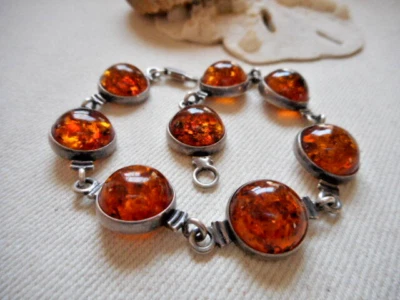 Pulseira de prata esterlina âmbar elo redondo 7,75 pol. RE5210 - Imagem 1 de 4