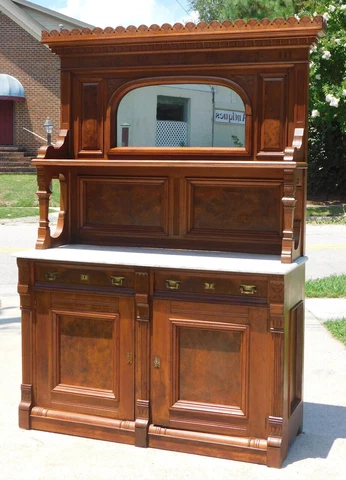 Walnut Victorian Marble top Buffet with Mirror Cover