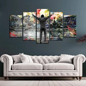 Rocky Balboa Victory Pose Abstract Motivational 5 Piece Panel Canvas Wall Art - Picture 1 of 2
