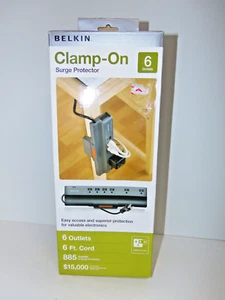 Belkin Clamp-On Surge Protector 6 Outlets 6 ft Cord 885 Joules Gray NEW - Picture 1 of 4