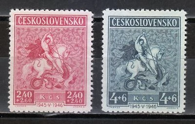 Checoslovaquia 1946 MNH Mi 490-491 Sc B156-B157 San Jorge Matando al Dragón ** Foto 1 de 2