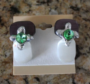 Designer Earrings Amethyst Green Swavorski Crystal Silver artist J Jansen Unique - Picture 1 of 5