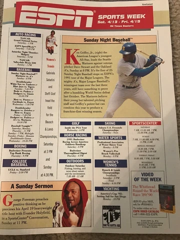 Vintage 1991 KEN GRIFFEY JR. ESPN Poster Print Ad SEATTLE MARINERS 1990s RARE Cover