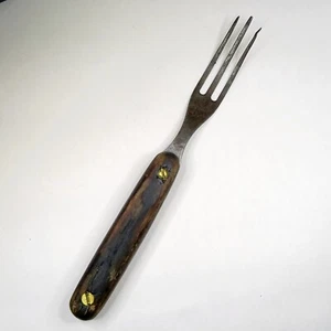 Antique 3-Tine Wood-Handle Fork Brass Screws Civil War Era Flatware - Picture 1 of 4