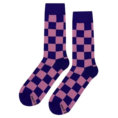 NWT Purple Pink Checker Dress Socks Novelty Men 8-12 Crazy Fun Sockfly - Image 1 of 4