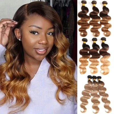Body Wave Bundles Brazilian Hair Weave Bundles Ombre 1b/27Virgin Hair Extensions - Image 1 of 4