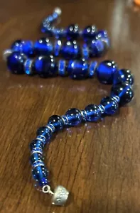 VTG LOUIS ROUSSELET Cobalt Blue Poured GLASS RHINESTONE Rondell NECKLACE FRANCE - Picture 1 of 16