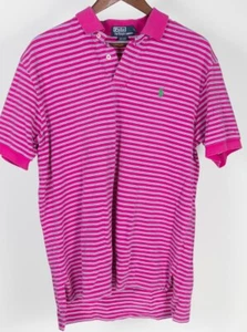 Vintage Ralph Lauren Polo Hemd Rosa Blau Gestreift Kurzarm LARGE - Bild 1 von 8