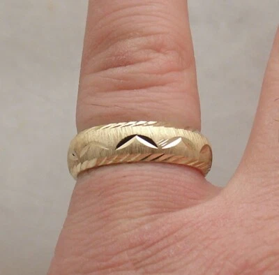 Size 8 Technibond Full Diamond Cut Band Ring 14K Yellow Gold Plated 925 Silver - Image 1 of 4