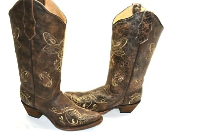 Circle G by Corral WOMEN 7 M Distressed Brown/Bone Dragonfly Cowboy Boots L5001 - Image 1 of 4