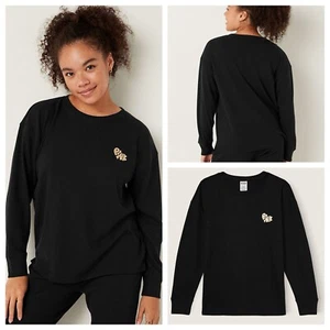 Vs Victorias Secret Pink Thermal Long Sleeve Sleep Shirt Top Pajama Pure Black L - Picture 1 of 6