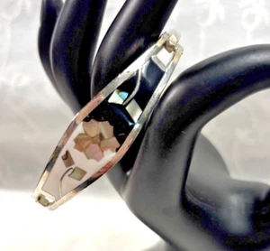 Vintage .925 Sterling Silver Enamel Abalone Shell Cuff Bracelet Mexico - Picture 1 of 7