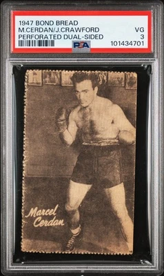 1947 BOND BREAD ELGEE PERFORATED DUAL-SIDED MARCEL CERDAN/JOAN CRAWFORD PSA 3 VG - Image 1 of 2