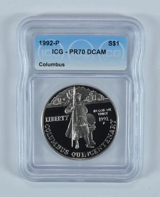 1992-P Columbus Commemorative Dollar PR70 DCAM ICG *8987 - Image 1 of 4