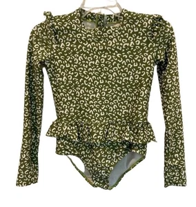 Ruffle Girl Green Cheetah Print Longsleeve Swimsuit Size 5 - Picture 1 of 4