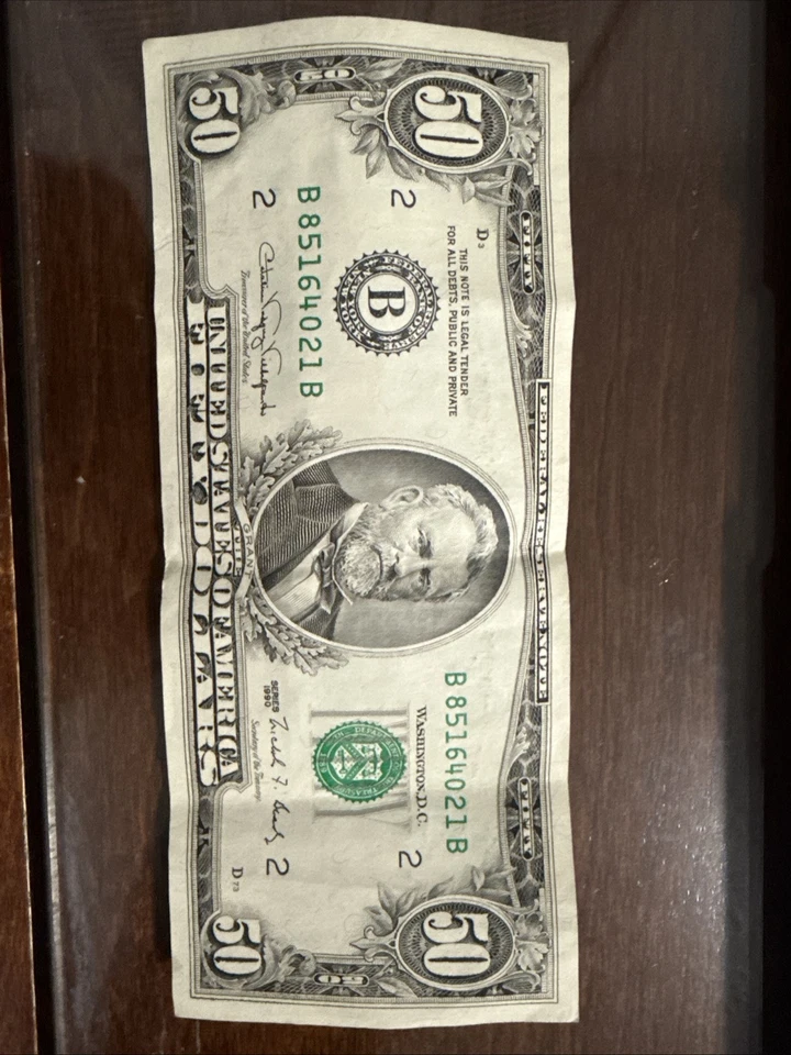 1990 $50 DOLLAR BILL SN B85164021B IN PEFECT CONDITION!!!!!!!!!!!!!!!!!! - Image 1 of 4