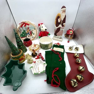 Vintage Weihnachtsdeko Set Snoopy Plüsch Weihnachtsmann verschachtelte Bäume Strumpf Stickerei - Bild 1 von 9