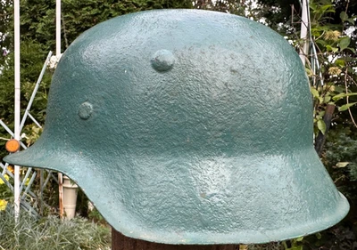WW2 German M42 Helmet Shell, Size 68 Rebuilt/Plugged Holes, Repainted Wehrmacht - Image 1 of 4