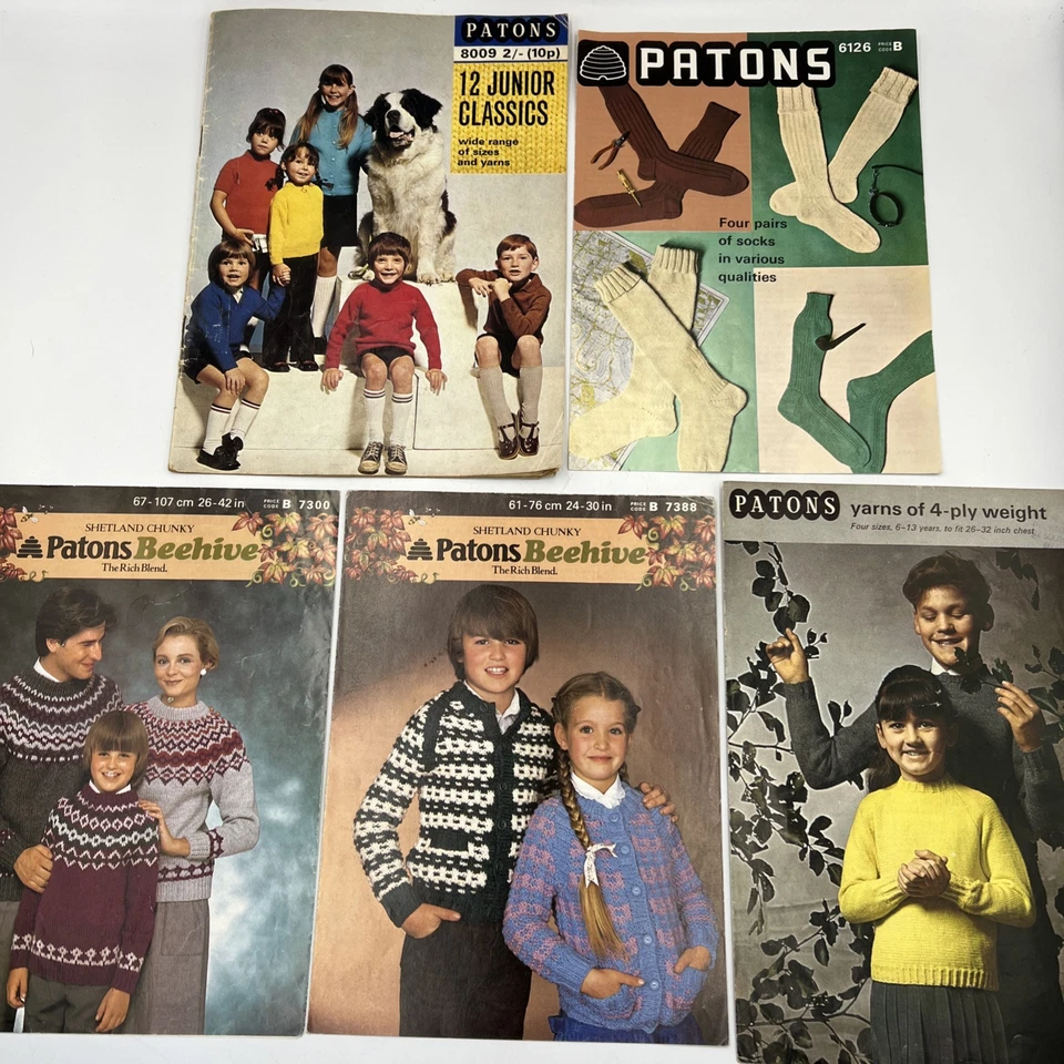 Patons Knitting Patterns Kids & Adults Jumpers Cardigans & Socks Vintage - Image 1 of 4