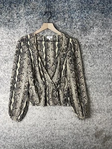 Camicetta LPA donna piccola beige stampa serpente scollo a V manica lunga top surplice - Foto 1 di 6