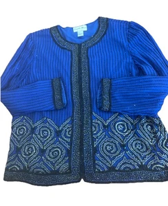 Vintage Camarie Top Seide schwarz blau stark Perlen Urlaub elegant XXL XL - Bild 1 von 8