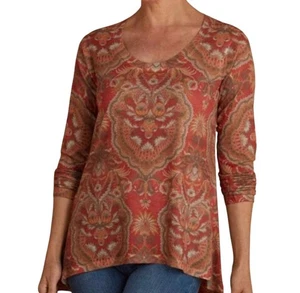 Soft Surroundings Womens Size XL Lightweight Sweater Orange Red Print Tunic - Picture 1 of 7