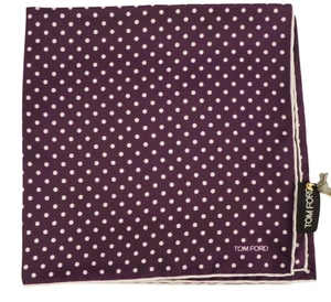 NWT TOM FORD Purple w White Polka Dots Silk Pocket Square Italy 16" - Picture 1 of 4