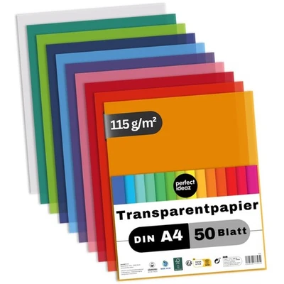 PROCKET perfect ideaz 50 Blatt Transparentpapier A4 Tracing Paper bunt 10 Farben Basteln