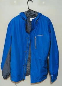 COLUMBIA MENS BLUE GREY RAIN JACKET FULL ZIP HOODED SIZE LARGE - Picture 1 of 2