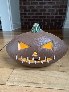 Halloween Football Shaped Pumpkin Jack-O-Lantern Blow Mold Lights Up Brown - Picture 1 of 7
