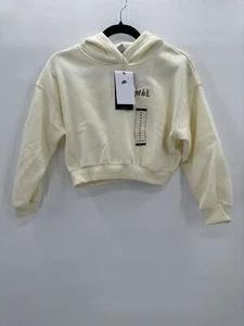 Nike Oversized Fit Fleece Cropped Hoodie Just Do It Cream Youth Girls Size M NEW - Picture 1 of 7
