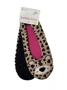 Leopard Slipper Socks with anti-skid bottoms, Precious little leopard face - Picture 1 of 5