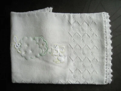 VTG Knit Baby Blanket Mohair Acrylic Italy White Soft Bunny Aplique Crochet - Image 1 of 4