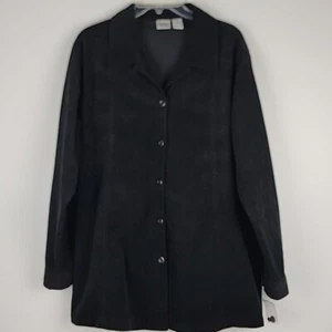 NWOT In Due Time Maternity Black Semi Crushed Velvet Button Up Shirt Womens XL - Picture 1 of 12