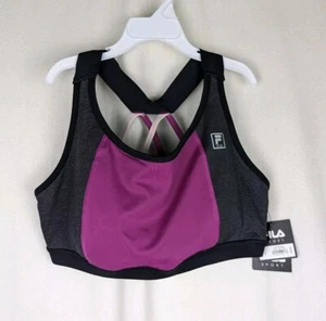 Fila Sport Sports Bra Women's Size L Pink Black Gray Strappy Racerback - Picture 1 of 10