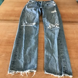 Agolde 90's Jeans Women 24 Blue High Rise Distressed Raw Hem Button Fly Stretch - Picture 1 of 14