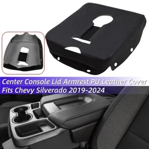 For Chevy Silverado 2019-2024 Center Console Lid Armrest PU Leather Cover Black - Picture 1 of 10
