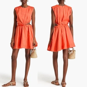 AJE HOLLY CUTOUT LINEN-BLEND MINI DRESS SZ US 8 / AU 12 IN PAPAYA - Picture 1 of 21