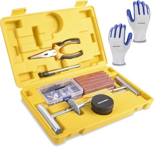 Kit de reparación de neumáticos 64 piezas Juego de herramientas de enchufe de neumático plano universal Kit de reparación de pinchazos Mult - Imagen 1 de 6