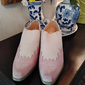 🌷Damen 9 Oak Tree Western Wear Slipper Stiefel Schuhe Rosa Elfenbein Leder - Bild 1 von 8