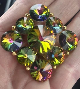 Vintage Weiss Watermelon Aurora Borealis Rivoli Rhinestone Square Brooch Pin - Picture 1 of 5