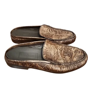 Cole Haan Western Elkins Tooled Brown Leather Slip On Mules Size 8.5 AA - Picture 1 of 9