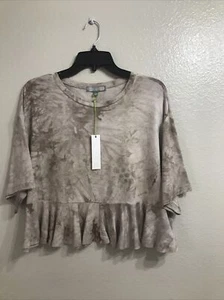Good Luck Gem Oversize Crop Top Ruffle Hem Beige Tie Dye Size L #2000008 - Picture 1 of 6