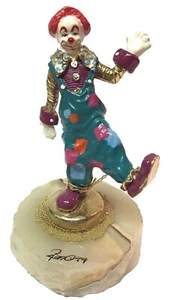 Statuina pagliaccio firmata Ron Lee, bronzo smaltato su onice, 1999 - Foto 1 di 9