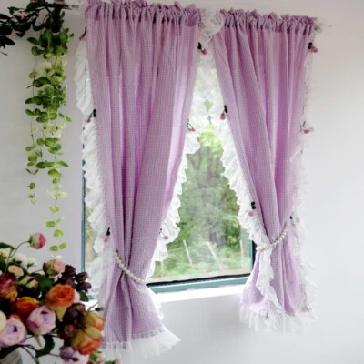 1 Panel Cortinas de Encaje a Cuadros Balcón Cortina Corta Barra Bolsillo Filtro de Luz Foto 1 de 4