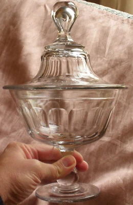 Compotier / drageoir 1900 fin XIXème / début XXème en verre soufflé & taillé - Photo 1/4